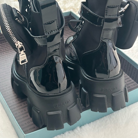 Authentic PRADA Monolith Patent Leather Boots with Side Pouches - Picture 5 of 14